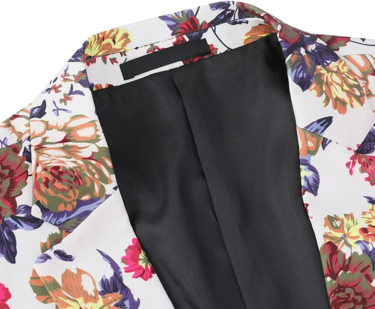 Cloudstyle Mens 2 Piece Suit Notched Lapel Sport Coat Floral One Button Slim Fit Tweed Suit