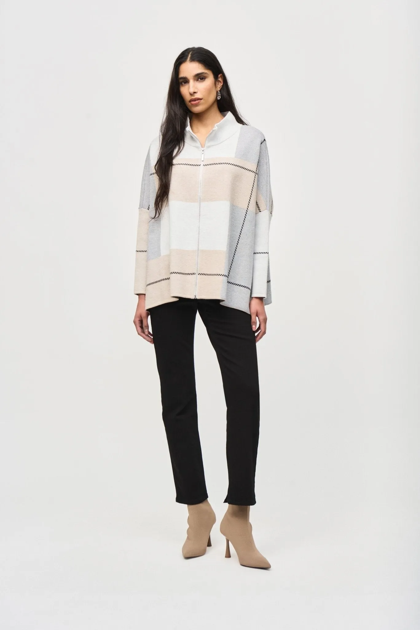 Color-Block Jacquard Knit Cover-Up Style 243952 Vanilla/Oatmeal/Grey