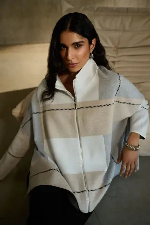 Color-Block Jacquard Knit Cover-Up Style 243952 Vanilla/Oatmeal/Grey