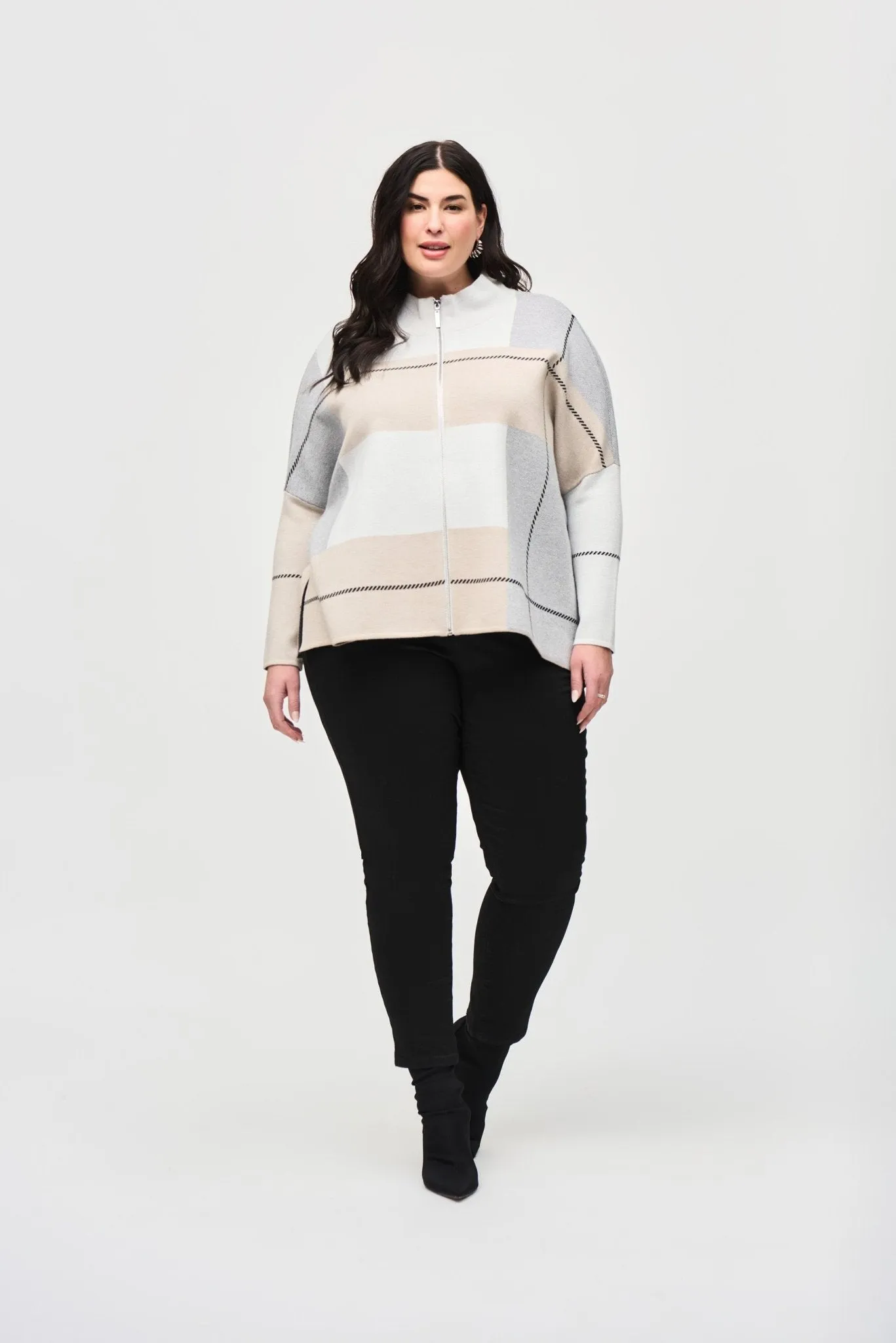 Color-Block Jacquard Knit Cover-Up Style 243952 Vanilla/Oatmeal/Grey
