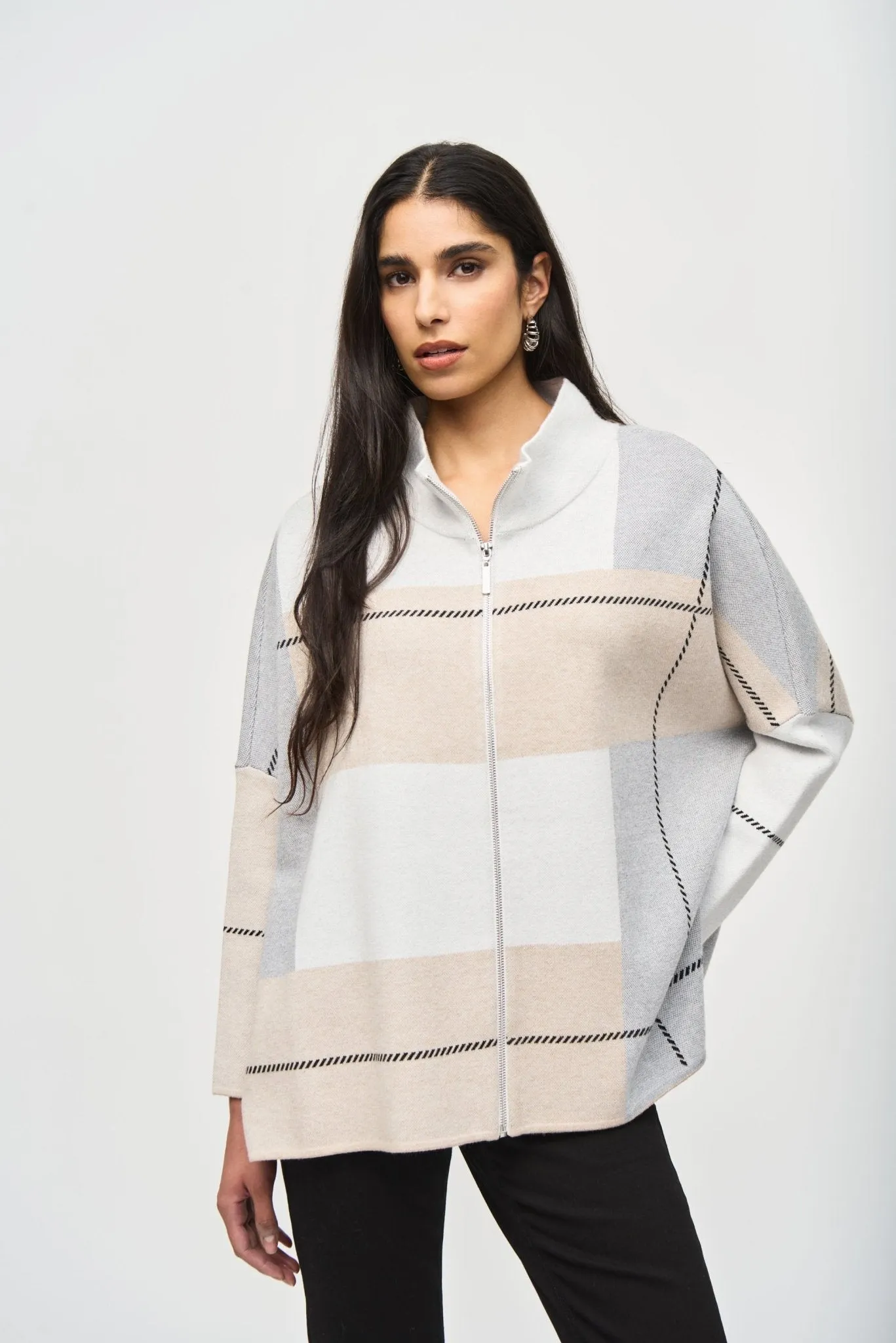Color-Block Jacquard Knit Cover-Up Style 243952 Vanilla/Oatmeal/Grey