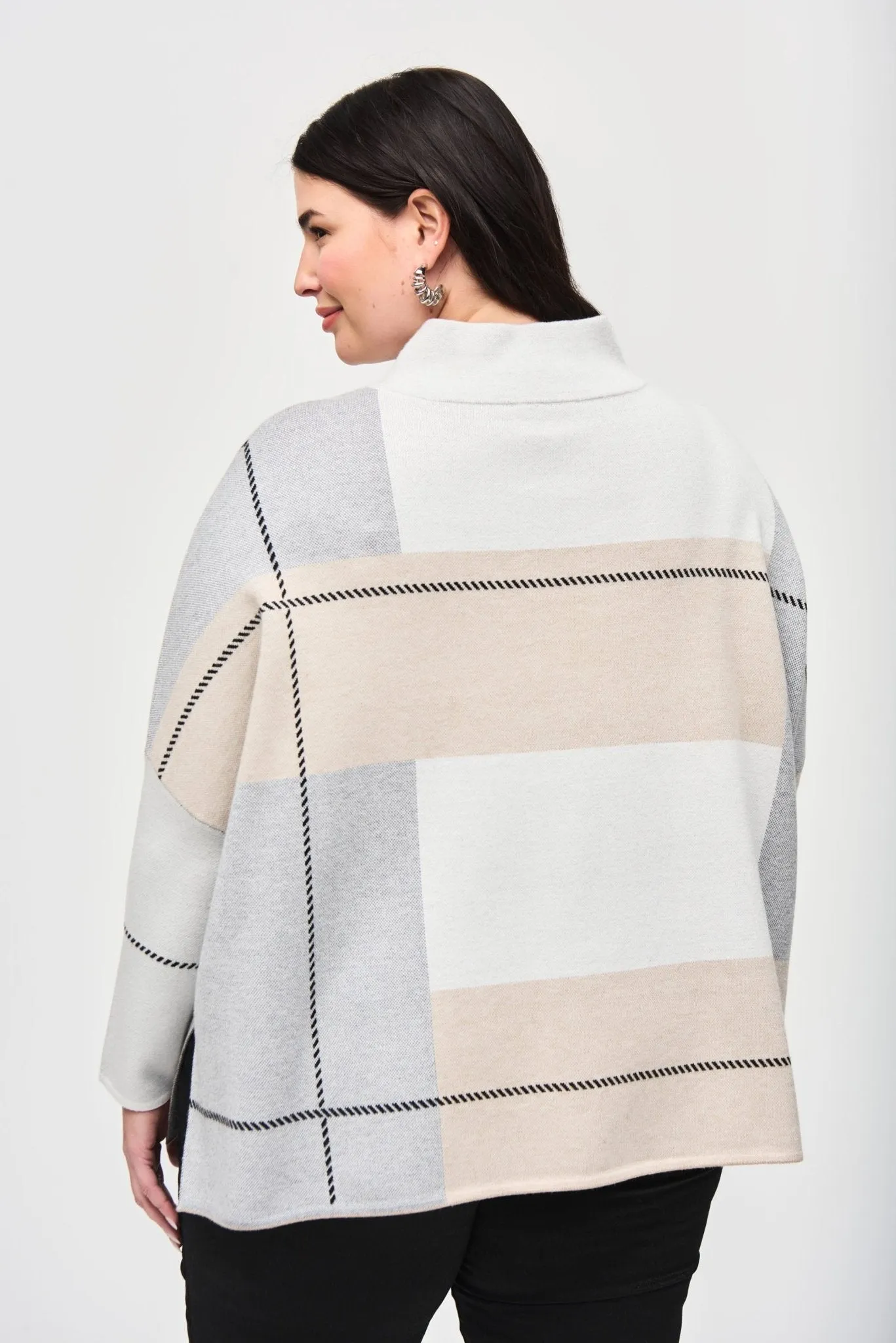 Color-Block Jacquard Knit Cover-Up Style 243952 Vanilla/Oatmeal/Grey