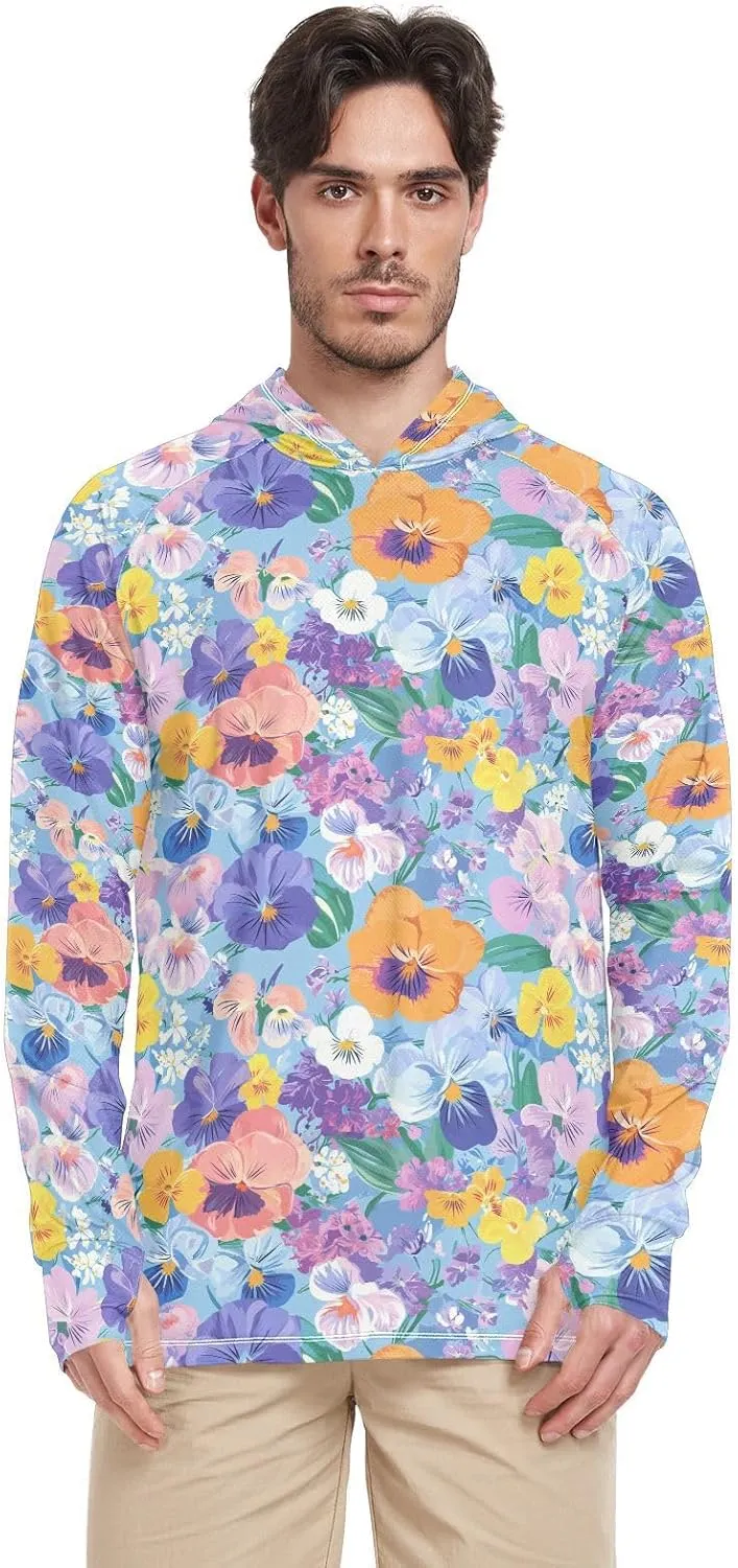 Color Oil Painting Sense Flowers Mens Sun Shirts Protection Long Sleeve Sun Shirt with Hood UPF 50  Quick-Dry UV Rash Guard Hooded Sun Hoodies Camisetas para el sol de Hombre