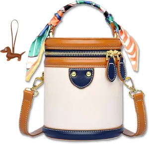 Colorblock Bucket Bag for Women, 2025 New Summer Design Cylinder Bag, Leather Bucket Handbag