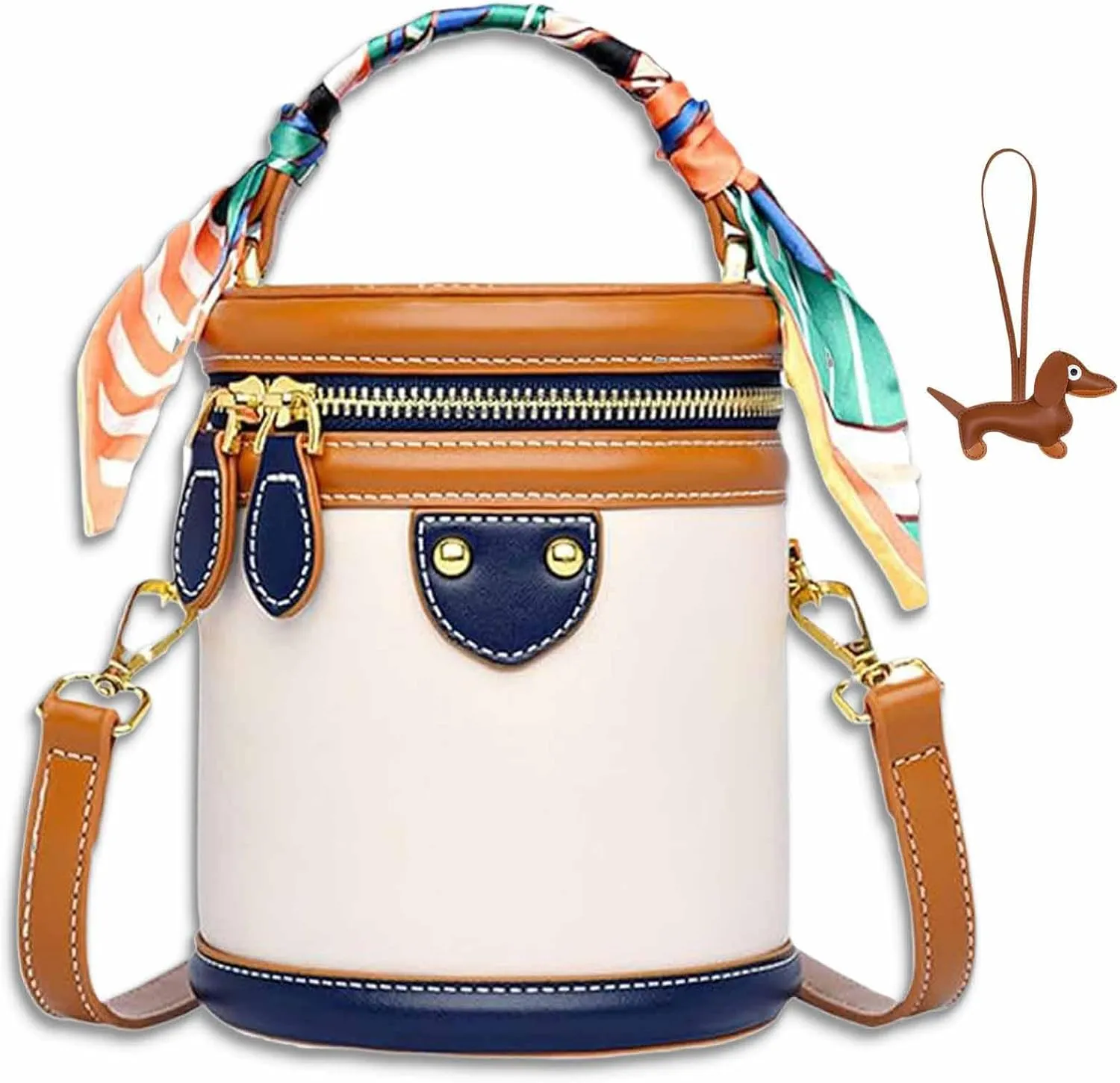 Colorblock Bucket Bag for Women, 2025 Upgrade Summer Niche Design Cylinder Bag, Leather Bucket Handbag