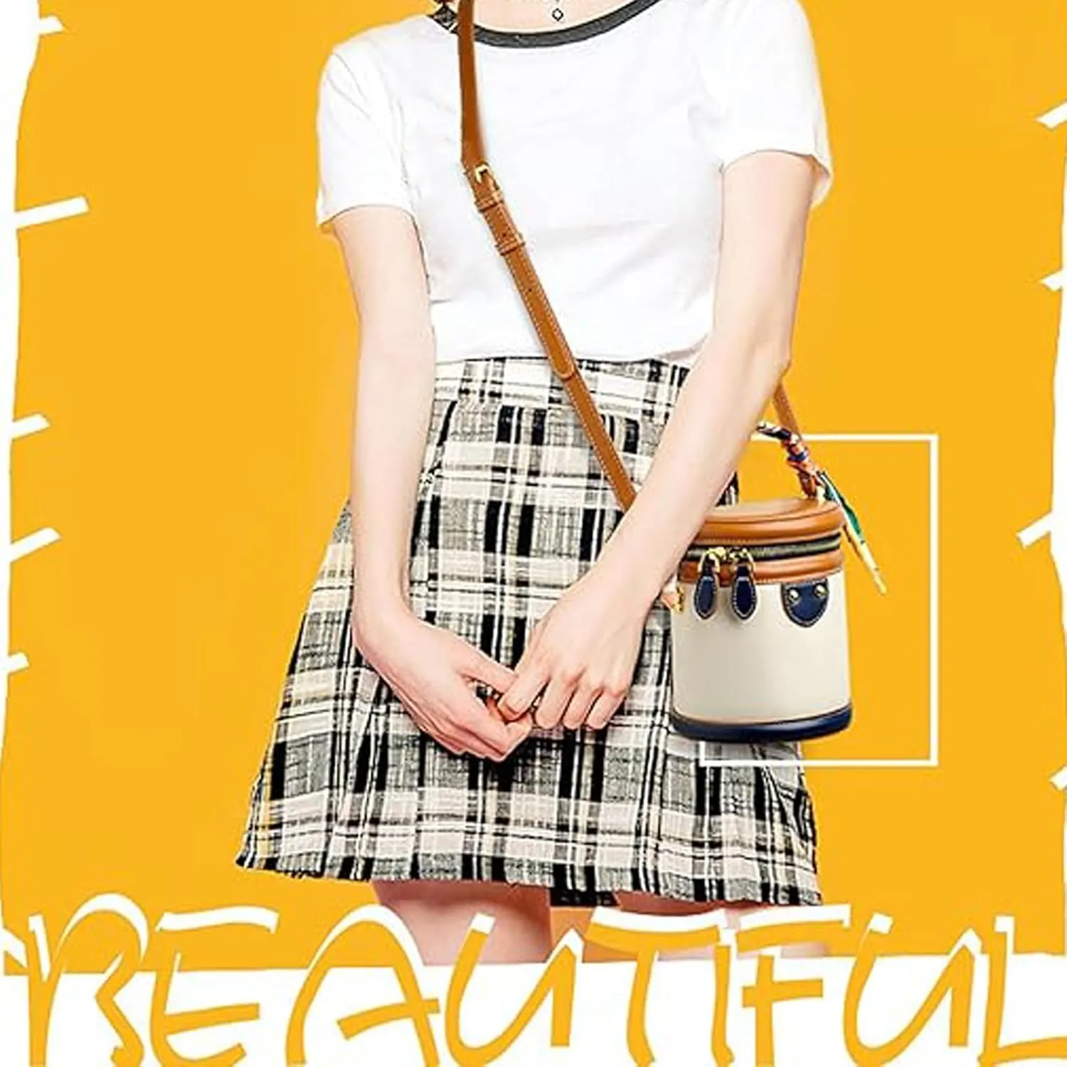 Colorblock Bucket Bag for Women, 2025 Upgrade Summer Niche Design Cylinder Bag, Leather Bucket Handbag