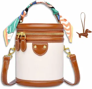 Colorblock Bucket Bag for Women, 2025 Upgrade Summer Niche Design Cylinder Bag, Leather Bucket Handbag