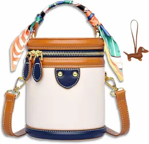 Colorblock Bucket Bag for Women, 2025 Upgrade Summer Niche Design Cylinder Bag, Leather Bucket Handbag