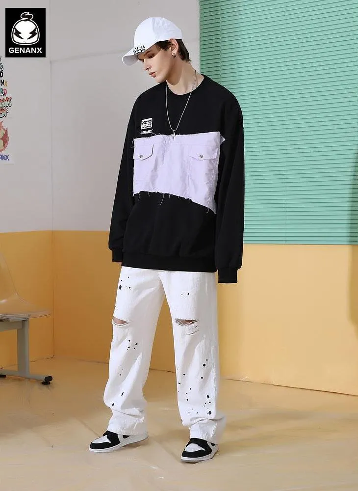 Contrast Color Genanx Gaby Print Round Neck Sweatshirt
