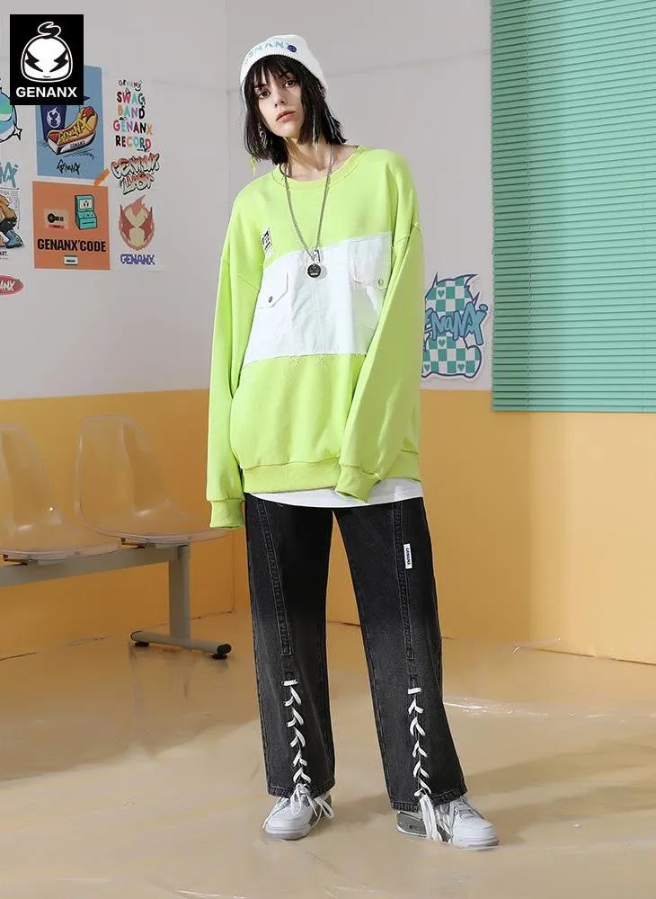 Contrast Color Genanx Gaby Print Round Neck Sweatshirt