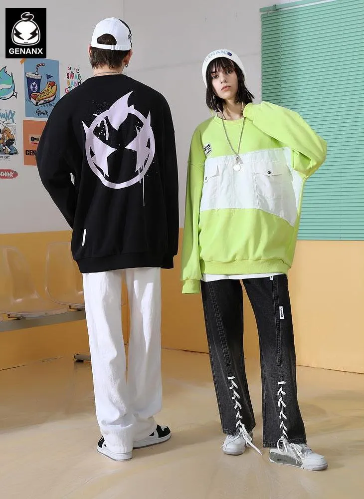 Contrast Color Genanx Gaby Print Round Neck Sweatshirt
