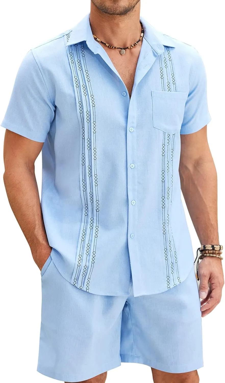 COOFANDY Mens Beach Outfits for Vacation 2 Piece Short Set Guayabra Sets Resort Wear