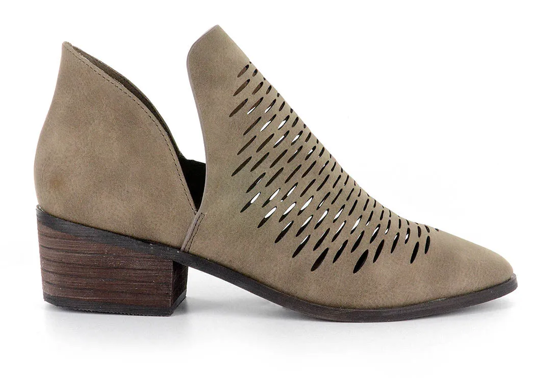 Corkys Womens Trench Laser Cut Block Heel Booties