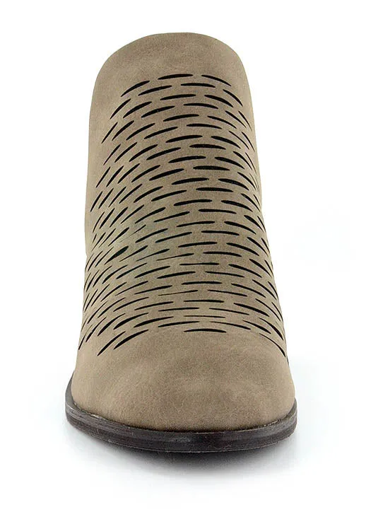 Corkys Womens Trench Laser Cut Block Heel Booties
