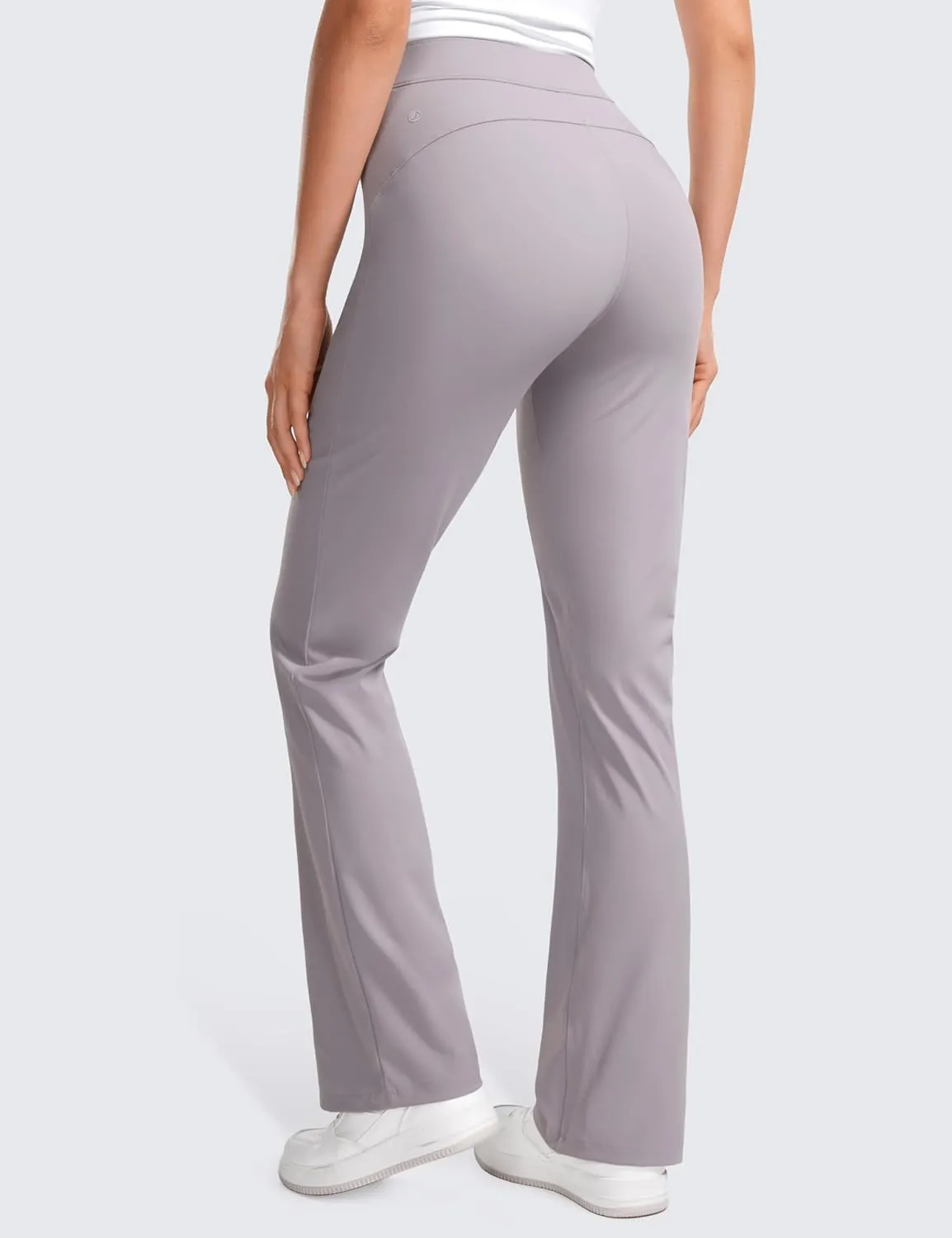 CRZ YOGA 4-Way Stretch Flare Womens Pants Tall 31" Dress Work Casual High Waisted Lounge Sweatpants with Zip Pockets