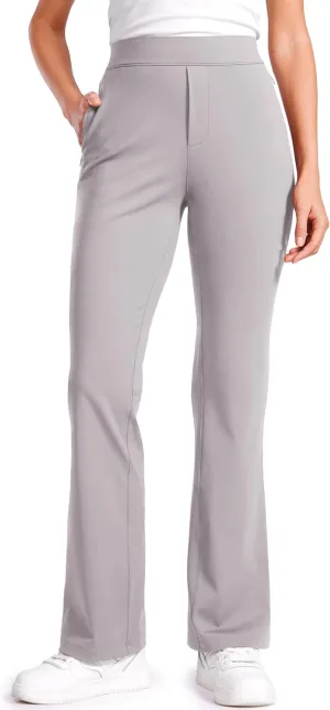 CRZ YOGA 4-Way Stretch Flare Womens Pants Tall 31" Dress Work Casual High Waisted Lounge Sweatpants with Zip Pockets