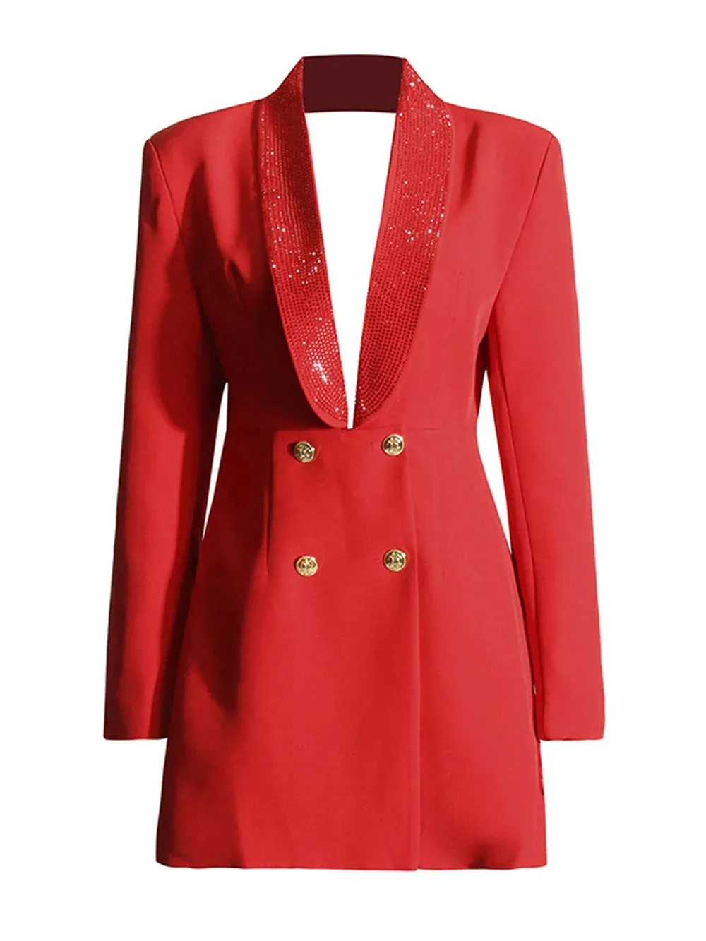 Deep Rain Stone V-Neck Backless Double Breasted Slim Mini Blazer Dress