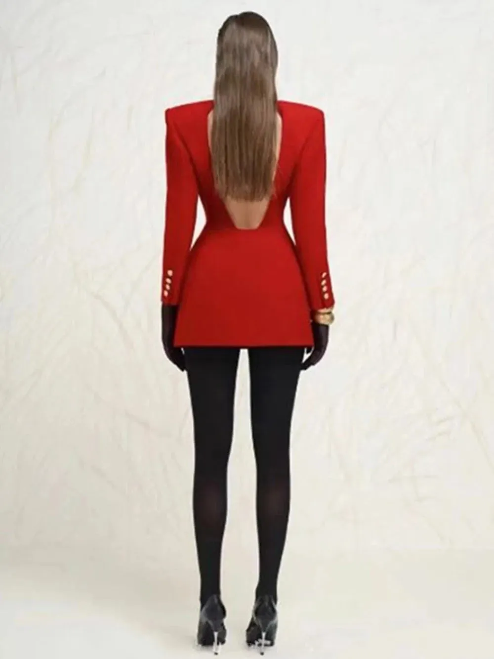 Deep Rain Stone V-Neck Backless Double Breasted Slim Mini Blazer Dress