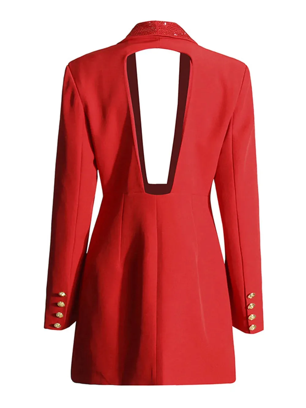 Deep Rain Stone V-Neck Backless Double Breasted Slim Mini Blazer Dress