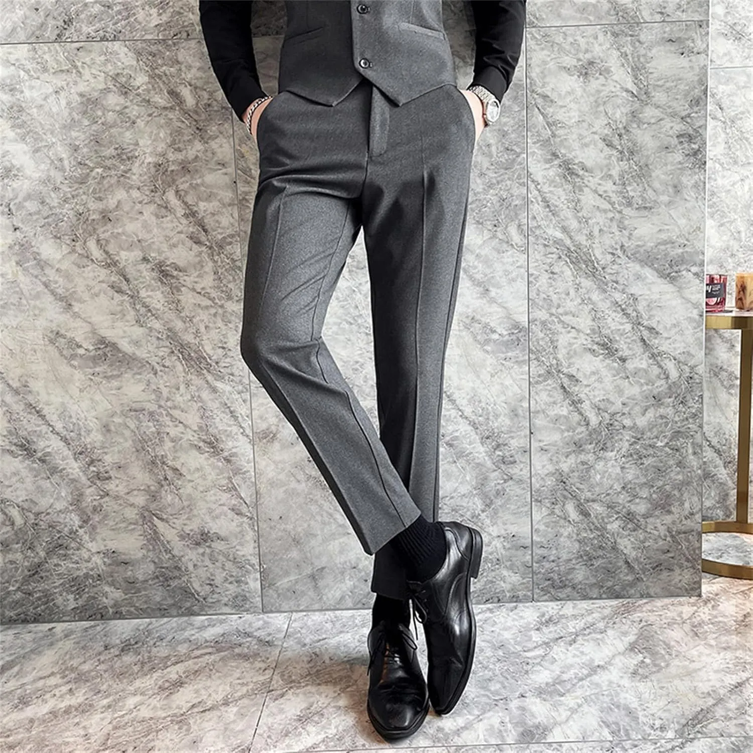 DGHM-JLMY Men's Business Slim Tapered Trousers Wedding Stretch Solid Slim Fit Dress Pant Wrinkle Resistant Pant