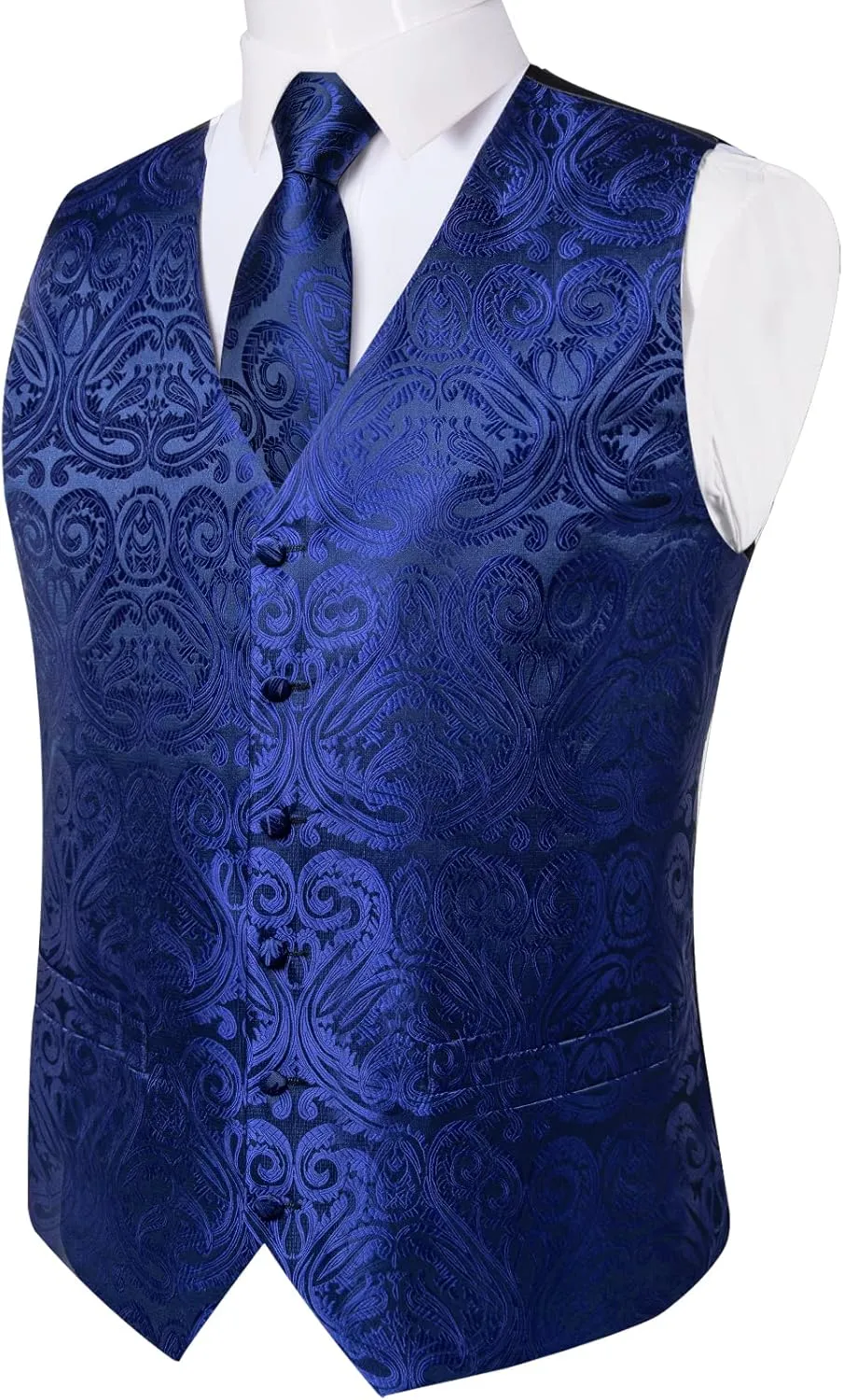 DiBanGu Men's Silk Paisley Vest and Necktie Set 6PCS Pre-tied Bow Tie Formal Waistcoat for Wedding Party