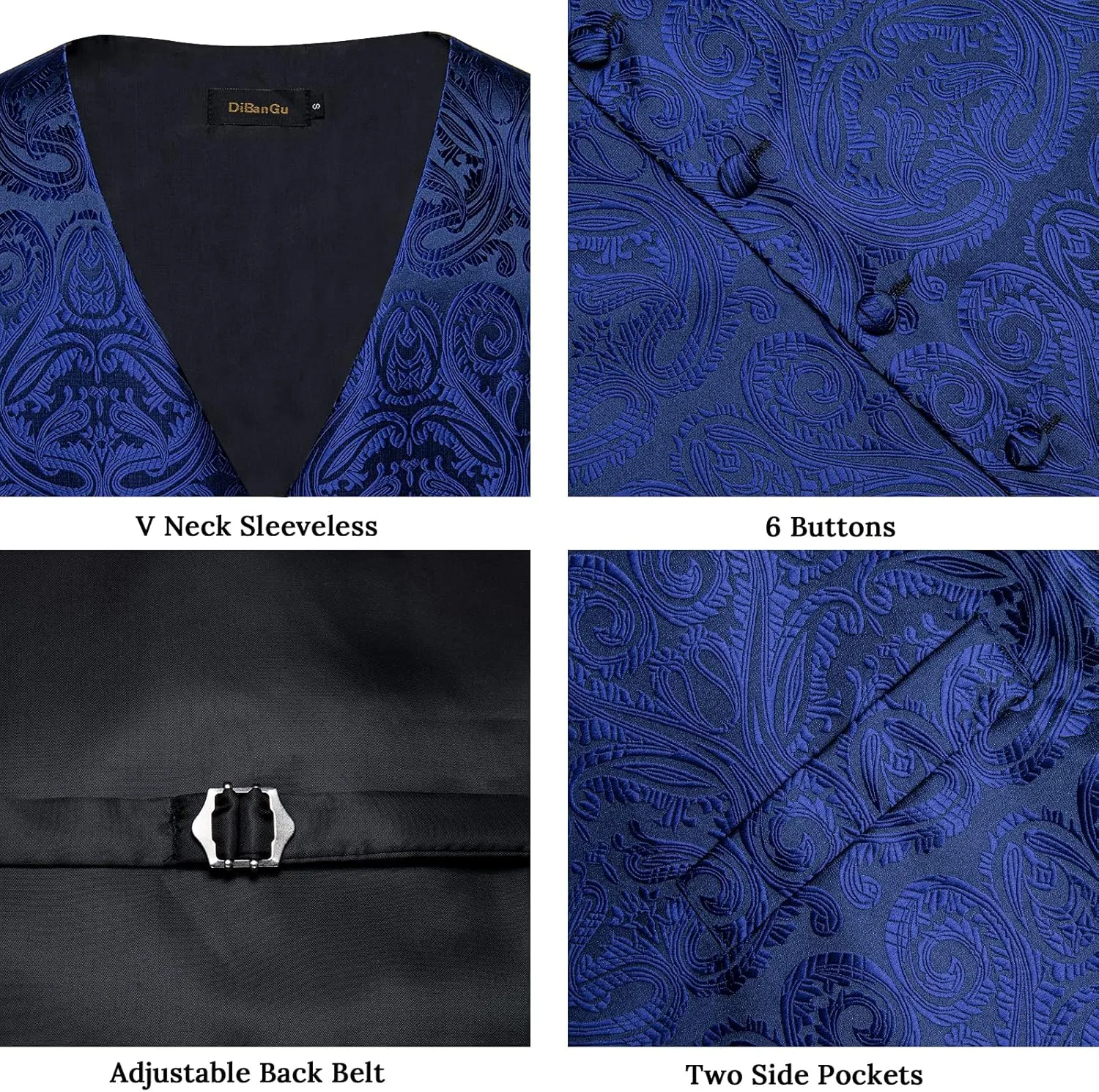 DiBanGu Men's Silk Paisley Vest and Necktie Set 6PCS Pre-tied Bow Tie Formal Waistcoat for Wedding Party