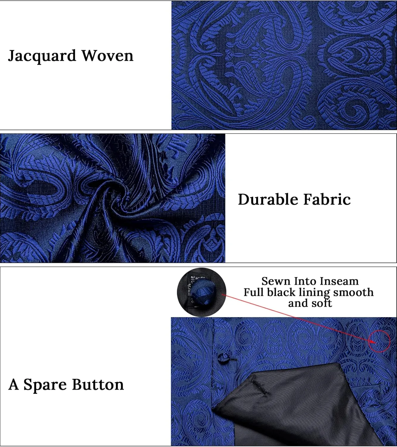 DiBanGu Men's Silk Paisley Vest and Necktie Set 6PCS Pre-tied Bow Tie Formal Waistcoat for Wedding Party
