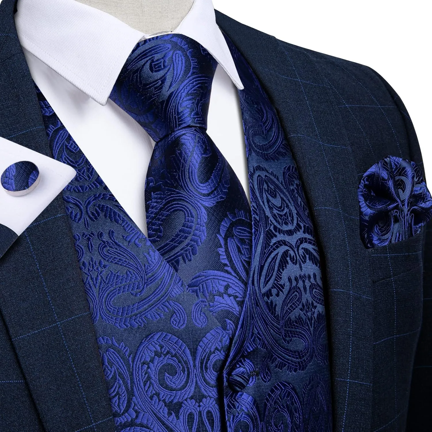 DiBanGu Men's Silk Paisley Vest and Necktie Set 6PCS Pre-tied Bow Tie Formal Waistcoat for Wedding Party