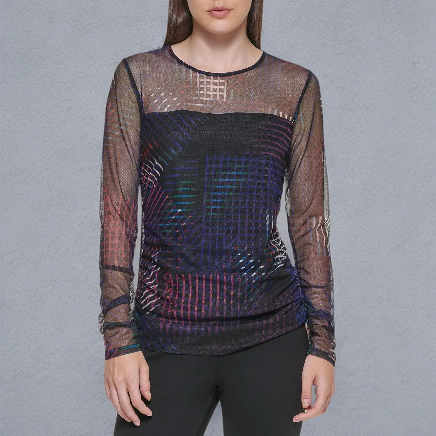 DKNY Women's Mesh Side Ruching Lightweight Sportswear Top