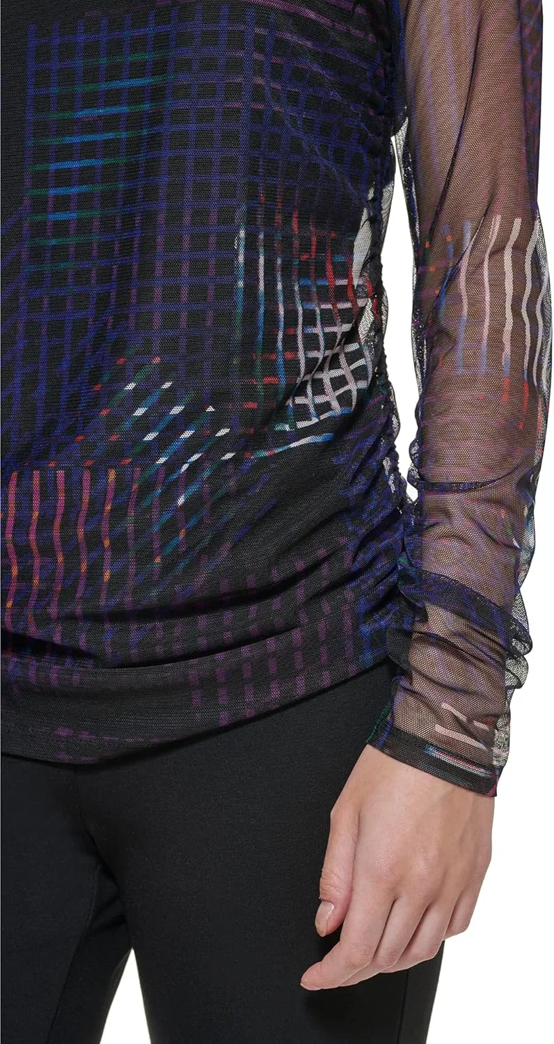 DKNY Women's Mesh Side Ruching Lightweight Sportswear Top