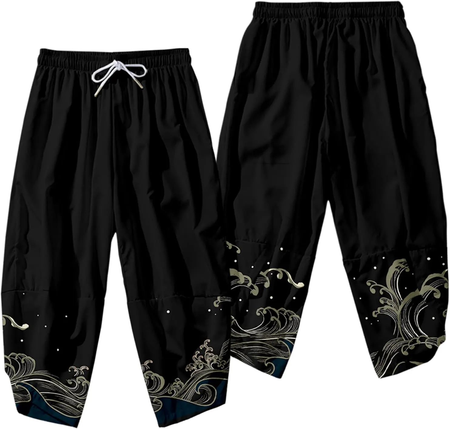 DOSLAVIDA Men's Japanese Kimono Cardigan Suit Chinese Style Printed Jacket Pants Set Open Front Seven Sleeve Top & Shorts