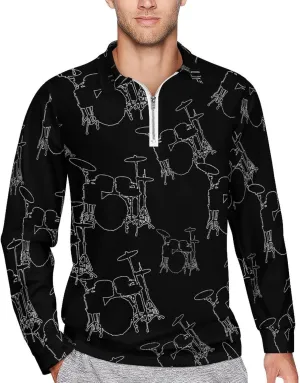 Drumms Drummer Men's Zipped Long Sleeve Casual Sweatshirt Quick Dry Sports Outdoor Golf Tennis Shirt
