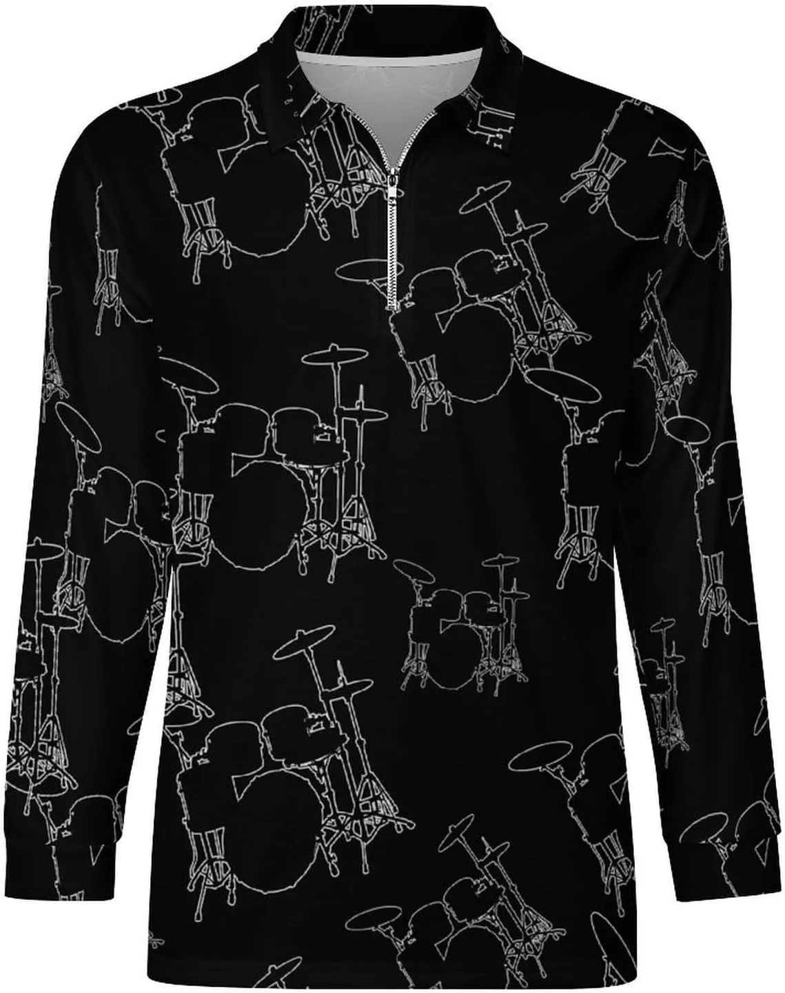Drumms Drummer Men's Zipped Long Sleeve Casual Sweatshirt Quick Dry Sports Outdoor Golf Tennis Shirt