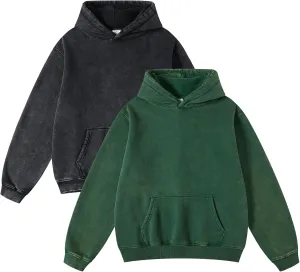 FAIABLE 2 Pack Acid Wash Hoodie Oversized Vintage Hoodie Unisex Heavyweight Hoodie Distress Hoodies for Men Women Couples