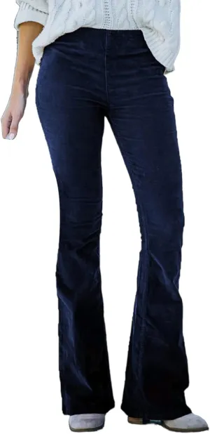 Famnbro Women's Corduroy Pants High Waist Skinny Flare Leg Long Pants Trousers with Pockets