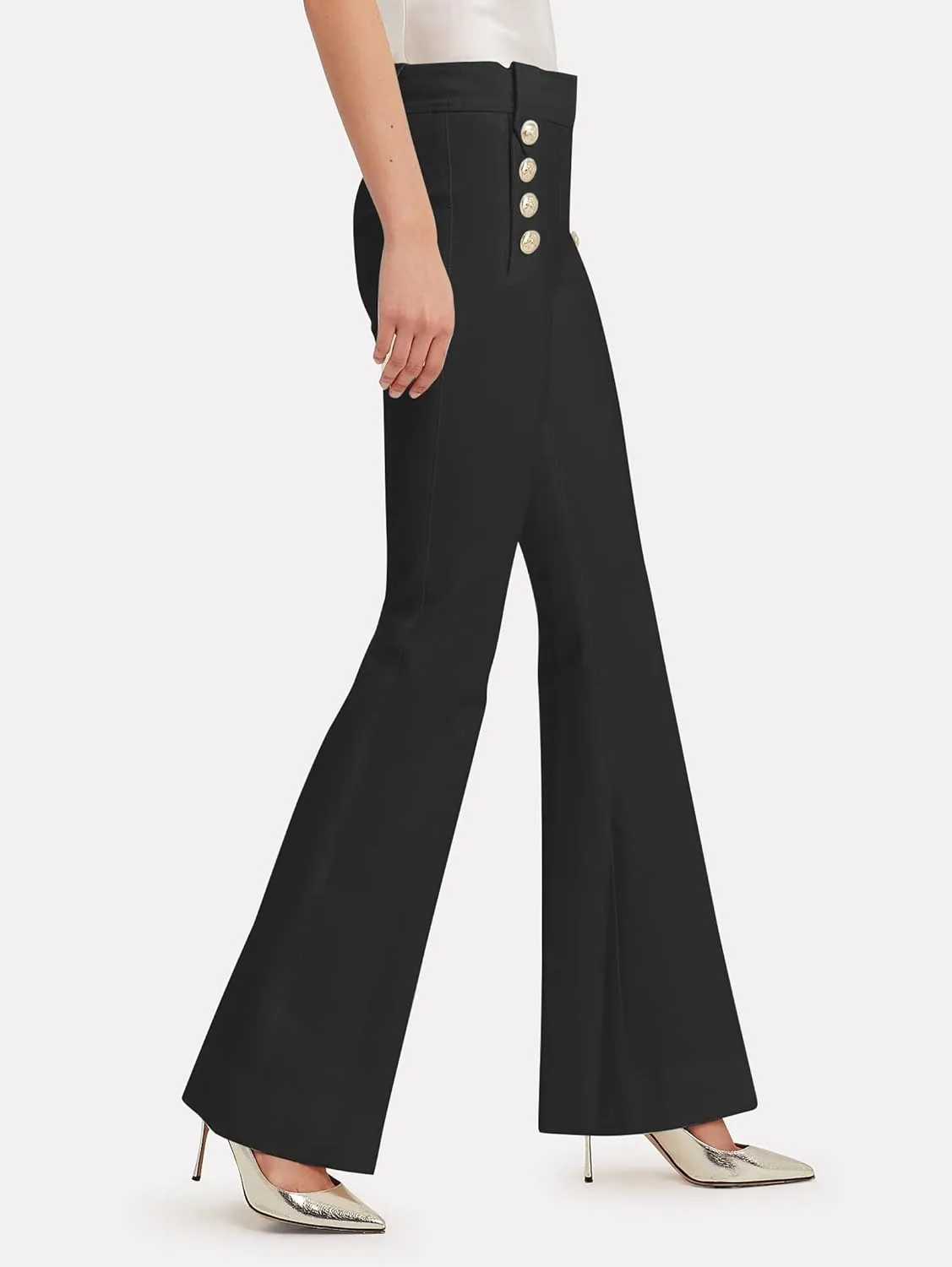 Famulily Womens Classy High Waist Double Breasted Flared Sailor Trousers Pants with Hide Zipper