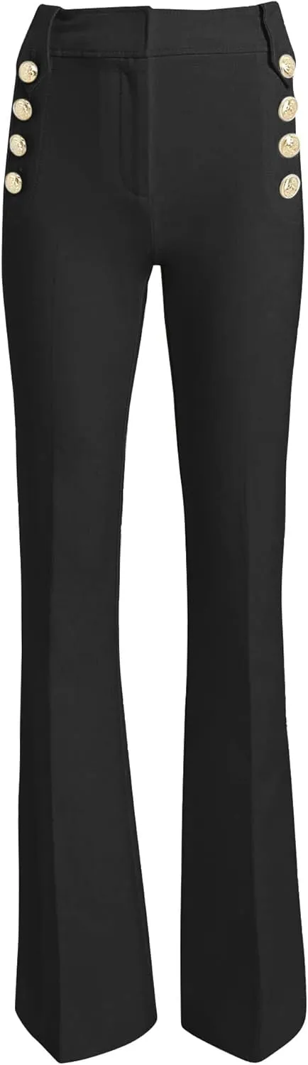 Famulily Womens Classy High Waist Double Breasted Flared Sailor Trousers Pants with Hide Zipper