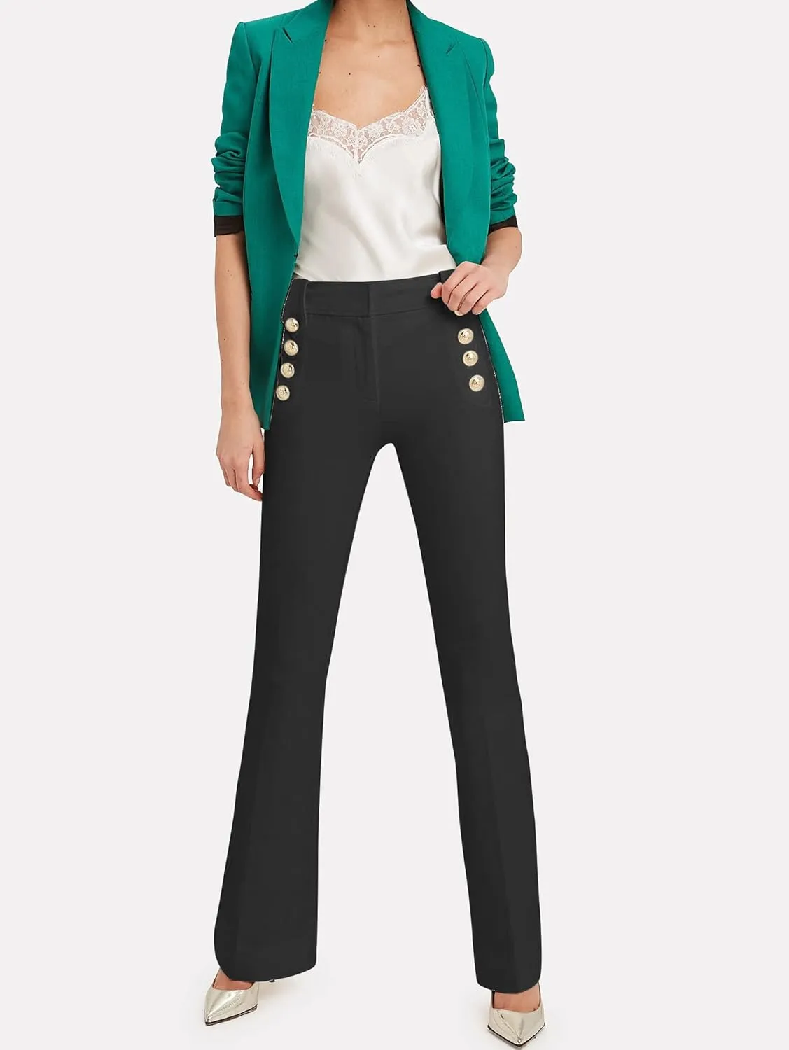 Famulily Womens Classy High Waist Double Breasted Flared Sailor Trousers Pants with Hide Zipper
