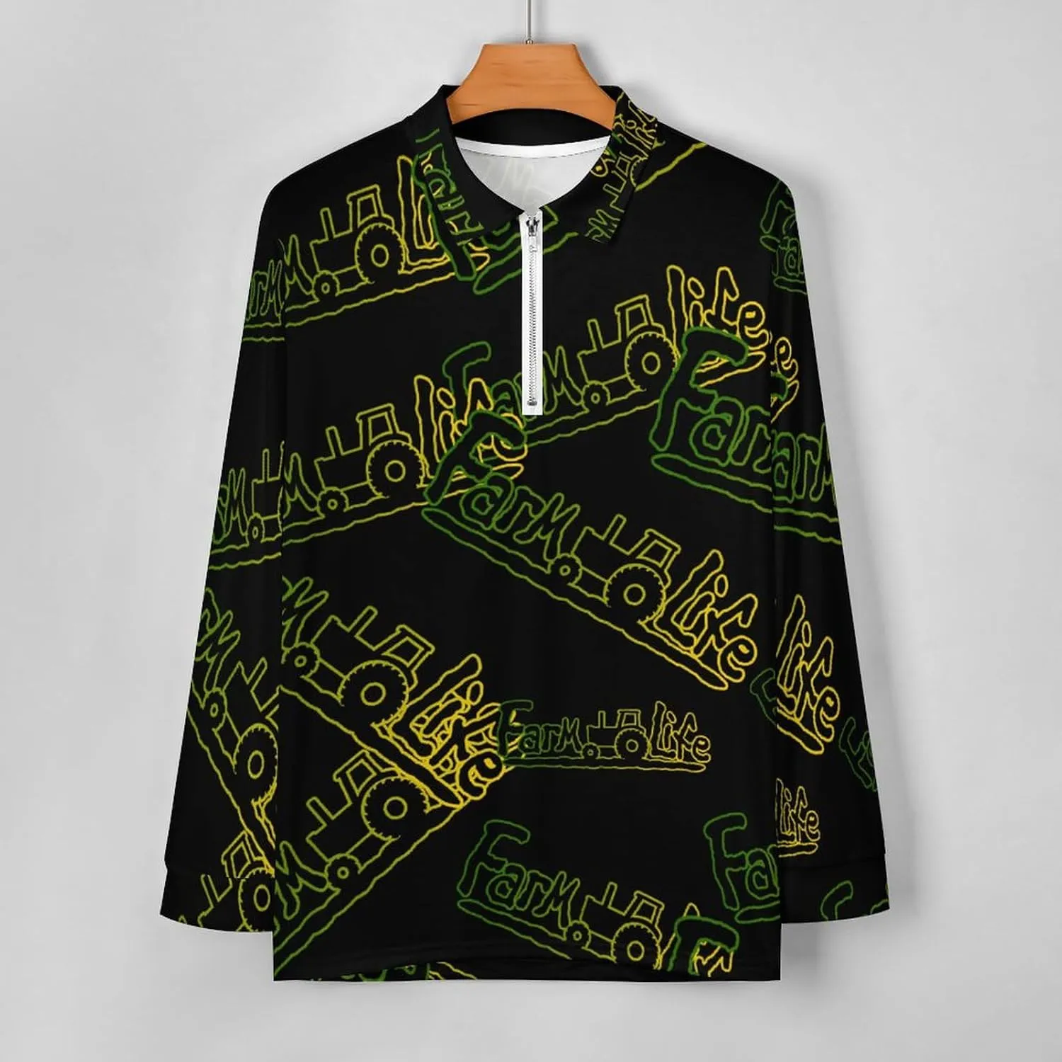 Farm Life Tractpr Men's Zipped Long Sleeve Casual Sweatshirt Quick Dry Sports Outdoor Golf Tennis Shirt