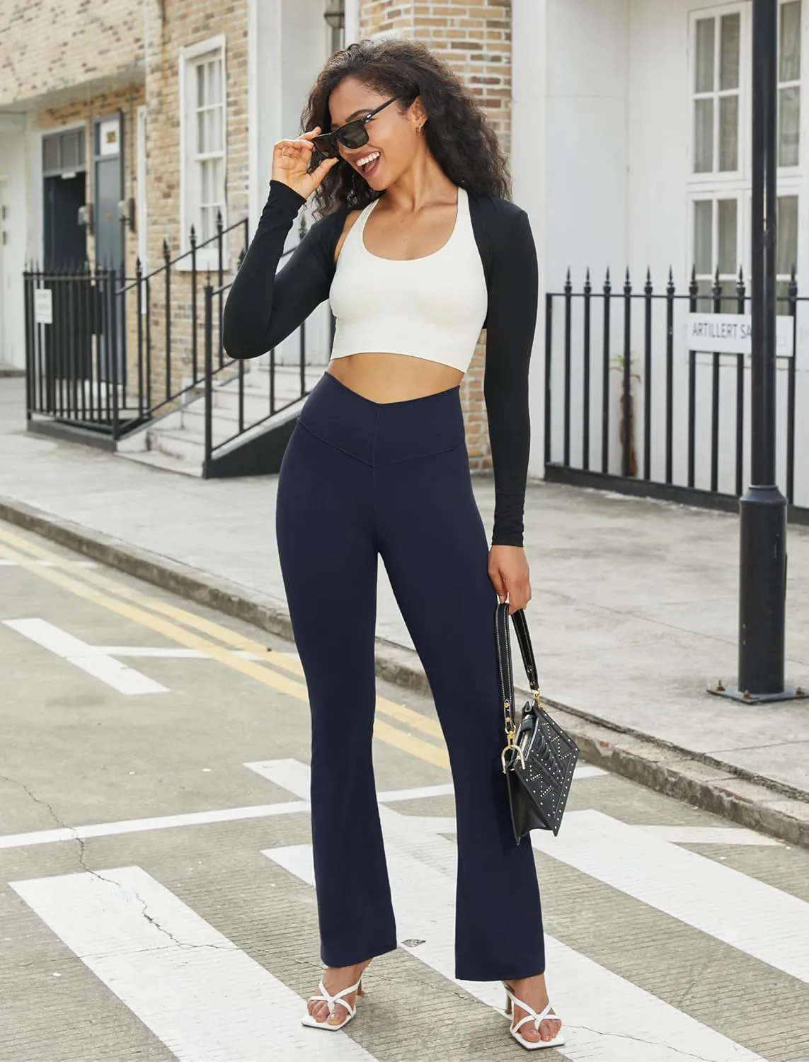 FireSwan Women's Flare Yoga Pants V Waist Flared Leggings High Waisted Bootcut Workout Pants Tummy Control