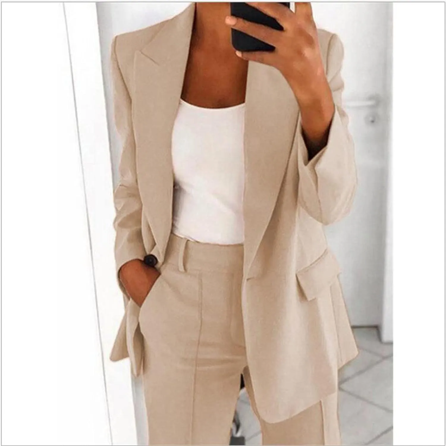 Firzero Plus Size Summer Business Casual Outfits for Women 2 Piece Dressy Work Pants Suits Blazer Jacket Long Pants 2024