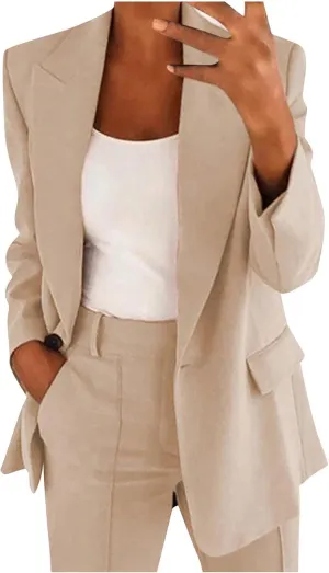 Firzero Plus Size Summer Business Casual Outfits for Women 2 Piece Dressy Work Pants Suits Blazer Jacket Long Pants 2024