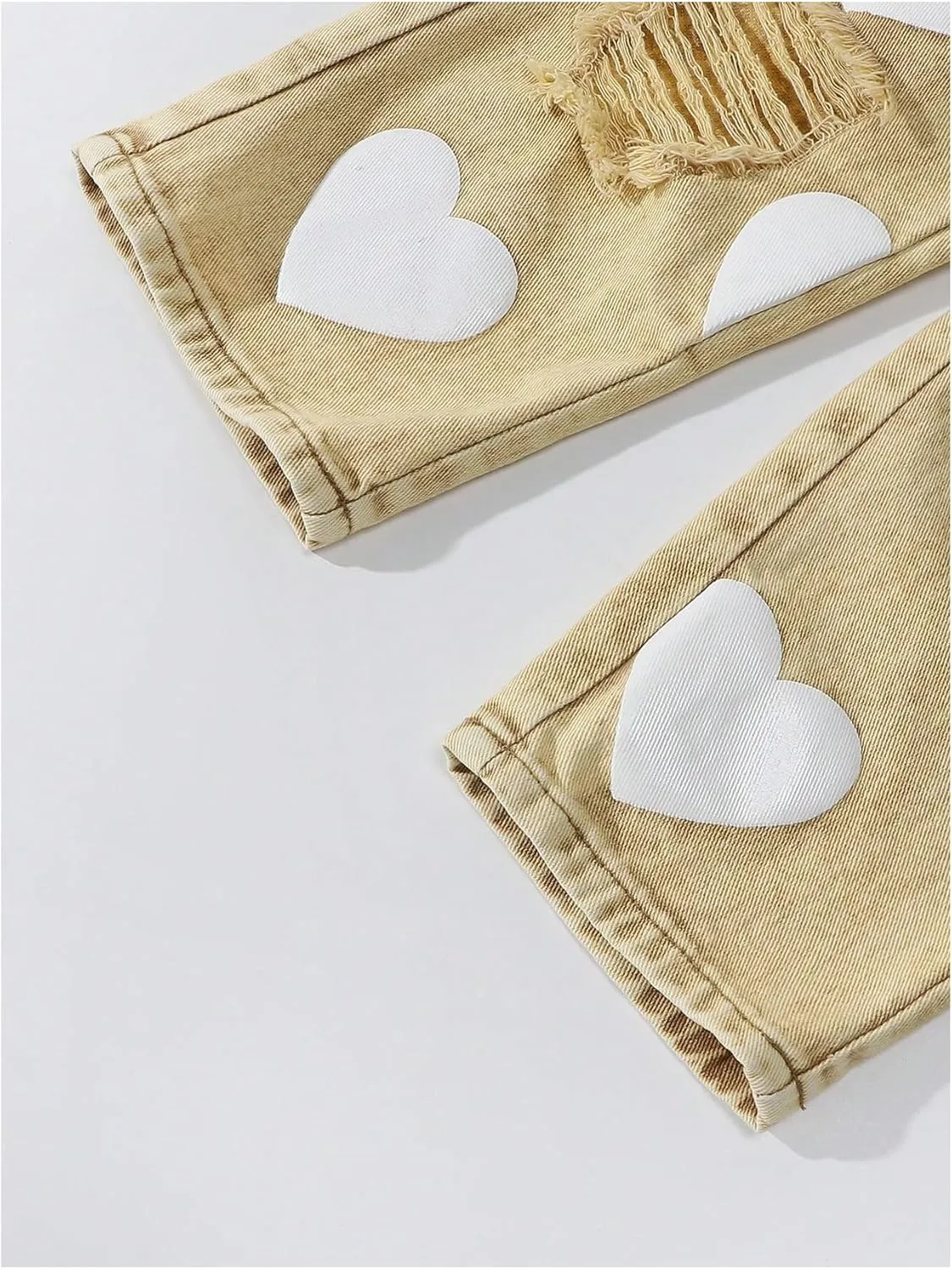 Floerns Toddler Girl's Heart Print Jeans Distressed Ripped Straight Leg Denim Pants