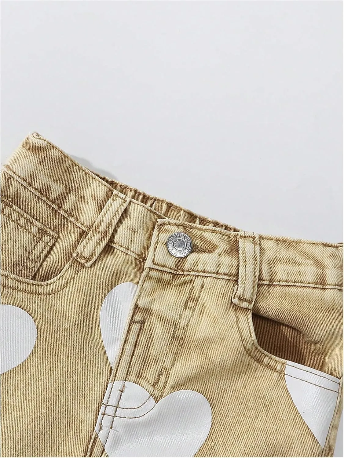 Floerns Toddler Girl's Heart Print Jeans Distressed Ripped Straight Leg Denim Pants