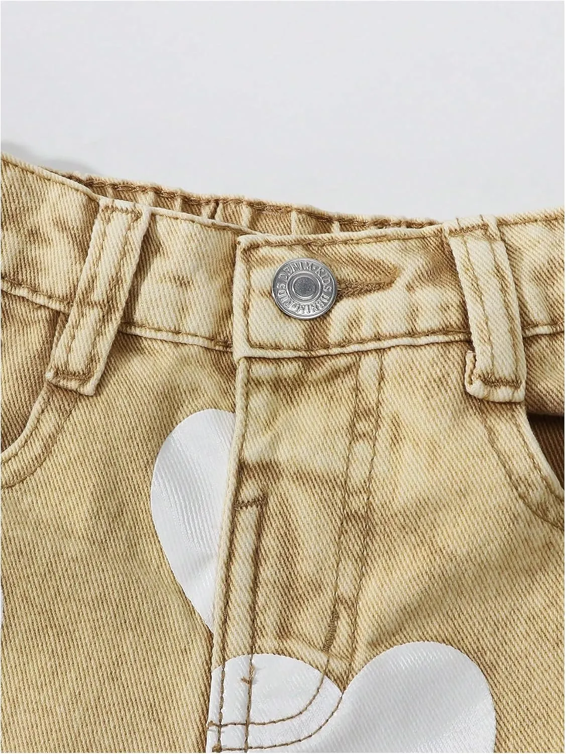 Floerns Toddler Girl's Heart Print Jeans Distressed Ripped Straight Leg Denim Pants