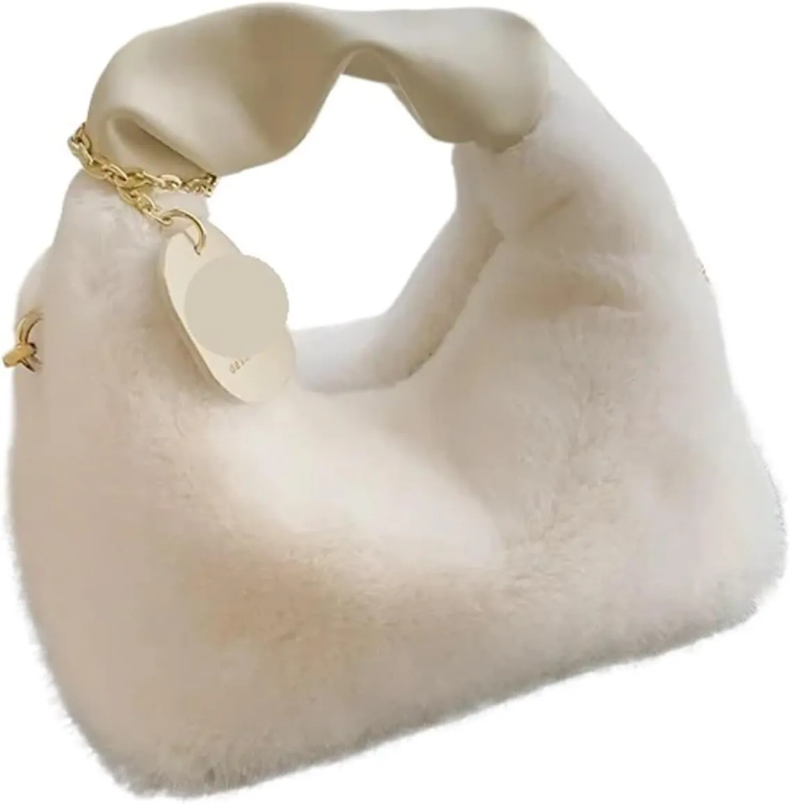 Fluffy Tote Bag Plush Handbags Ruched Handle Small Lady Shoulder Crossbody Bag Casual Tote For Women Winter Fuzzy Purses