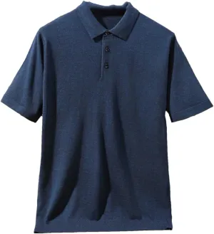 Fnfmrfmr Mens 100 Percent Merino Short Sleeve Wool Polo Shirt Solid Color Business Casual Loose Knit T-Shirt