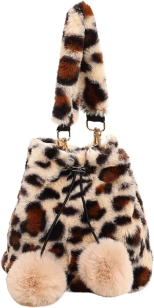Fur Purse Furry Bucket Bags for Women Y2K Leopard Purse Hobo Fuzzy Crossbody Bag Fluffy Handbags