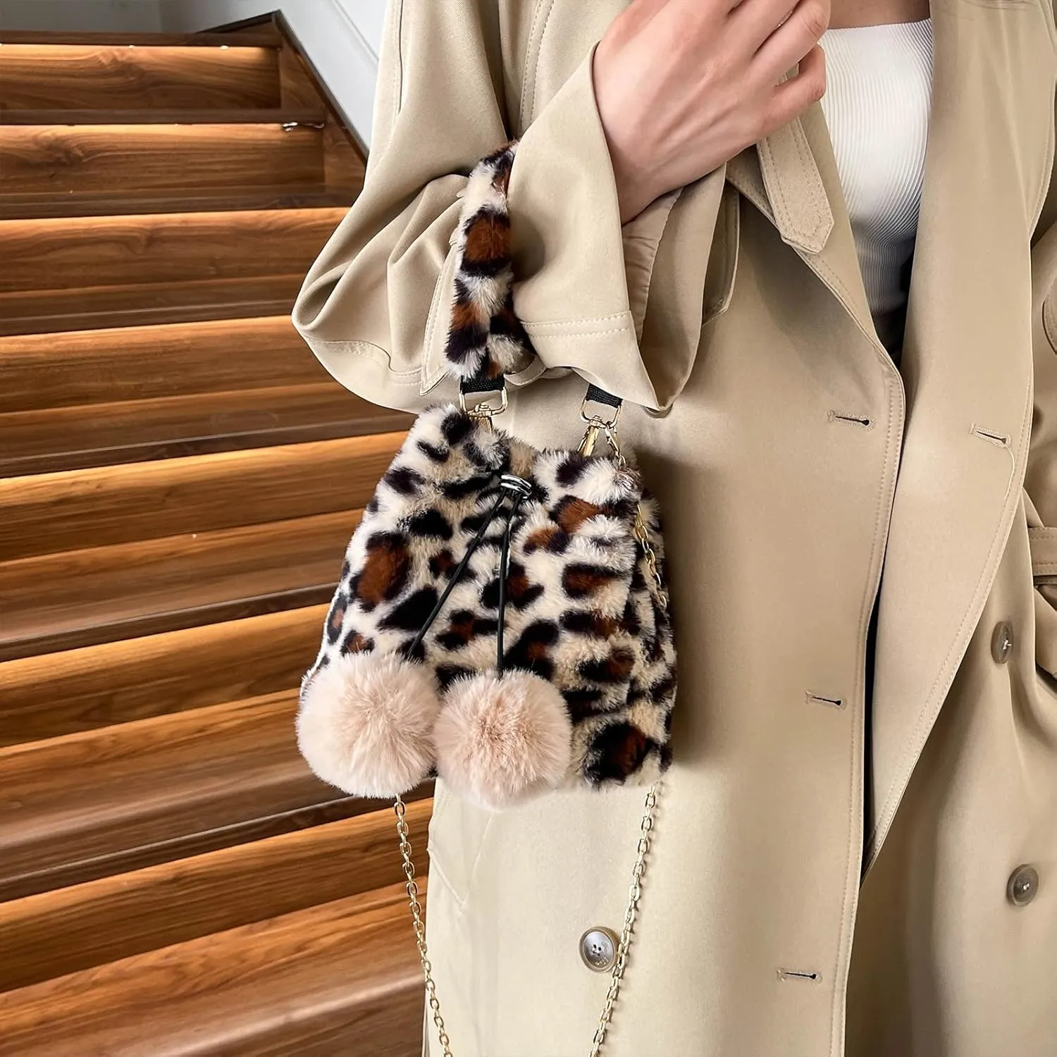 Fur Purse Furry Bucket Bags for Women Y2K Leopard Purse Hobo Fuzzy Crossbody Bag Fluffy Handbags