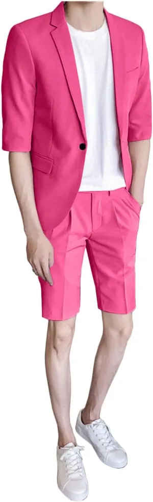GATMSTZ Men Notch Lapel Summer Suits One Button Half Sleeves Blazer Short Pants